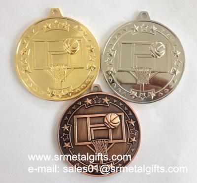 China Cheap blank metal sports medal with ribbon lace, gold basketball blank medals for sale