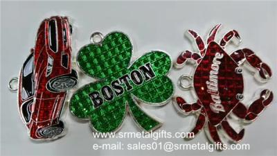 China Clear enamel metal charm pendants for keychain, glass enamelled metal drop pendants for sale