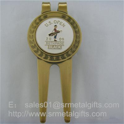 China Metal Golf Pitch Mark Repair Tool with Enamel Ball Marker, Metal Golf Pitch Forks for sale