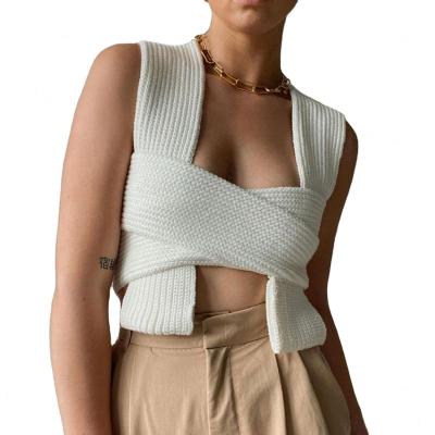 China Anti-Wrinkle Fashion Girl Blouse Lady Halter Backless DIY Sleeveless Bandage Knit Knitted Sweaters Women for sale