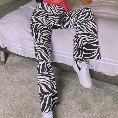 China 2021 New Zebra Print Fashion Sustainable Casual Wide-legged Pants With An Elastic Waist for sale