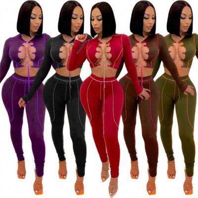 China 2021 Fall Fashion Anti-pilling Sets Trendy Women's CropTop Clothing Two Piece Set Clothes Long Sleeve 2 Piece Pants Set for sale