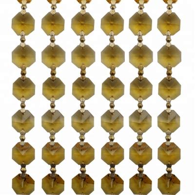 China Residential Glass Beaded Garland Hanging Chandelier Prism Octagon Crystal Bead Chain Yellow for sale