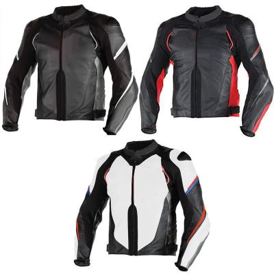 China Motorcycle Anti-UV Racing Jacket Perforated Motocross Cowhide Riding Leather Mens Fabric With Protectors for sale