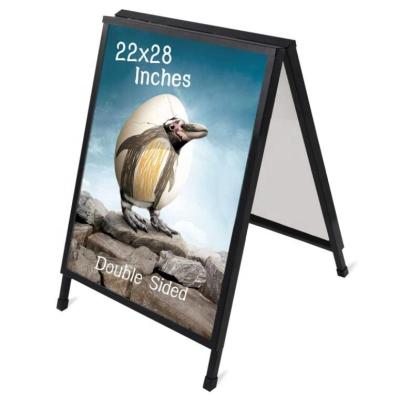 China Movable Variable A Frame Aluminum Metal Stacks Sign Holder Black Sidewalk Sandwich Board Double Sided Stand Up Swinging Sign For Poster Boards for sale