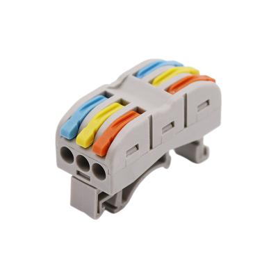 China Electronic Electrical Wire Connector Din Rail 3 In 3 Out Terminal Block Universal Fast Wiring Cable Connectors For Cable for sale