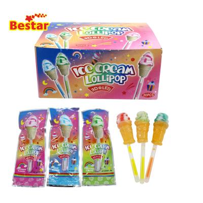 China Kids Natural Favorite 3D Ice Cream Lollipop Glow Sticks Natural Ice Cream Pops Hard Candy Lollipops For Kids for sale