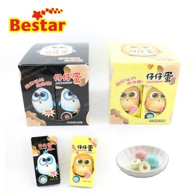 China Natural Natural Colorful Fruit Flavor Quail Egg Bubble Gum Filled With Sour Jam Powder Bubble Gum Candy for sale