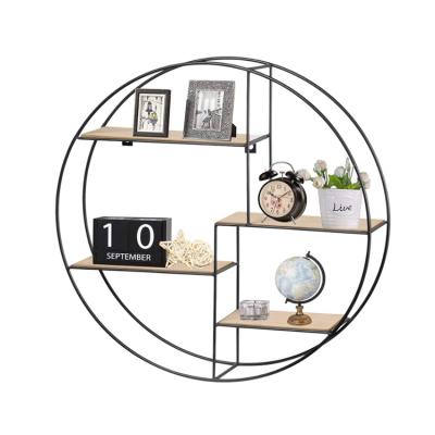 China Modern Round Home Decoration Wood Storage Style Wooden Wall Floating Shelves for sale