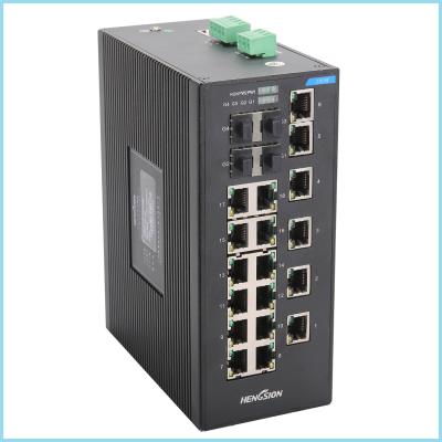 China 28 Unmanaged viran el interruptor industrial de Ethernet hacia el lado de babor SFP FX de la fibra óptica baja del interruptor 18 * 100 bajos TX + 4 * 1000 en venta