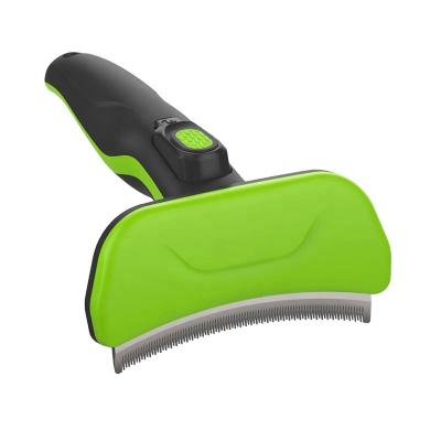 China Sustainable Dog And Cat Fur Hair Remover Grooming Deshedding Blade Brush Comb With Self Cleaning Button for sale