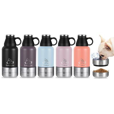 China Wholesale 2022 viable three-in-one 32 oz. 64 oz. double walled stainless steel dog water bottle, food bowl, and food container with uni for sale