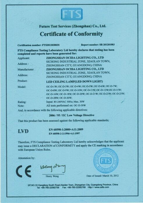 CE - Zhongshan Ocida Lighting Company Ltd.