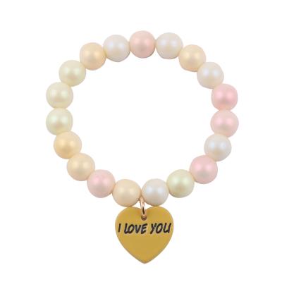 China Direct Custom CLASSIC Direct CLASSIC Letter Dish Simple Milky Bead Laser White Pearl Factory DIY Parent Love Parent Kids Bling Bracelet for sale