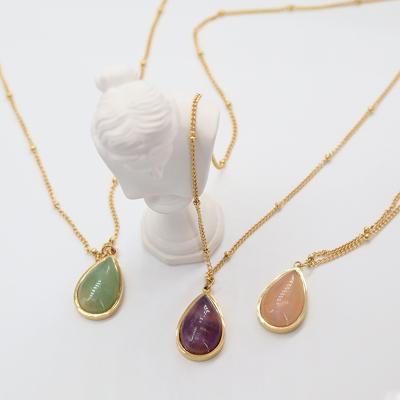 China JOJO Fashion Natural Stone 18K Gold Plated Titanium Water Drop Stainless Steel Pendant Necklace For Women for sale