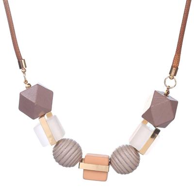 China JOJO Factory Direct Fashion Silicone CLASSIC Geometric Wooden Bead Rope Women Handmade Necklace for sale