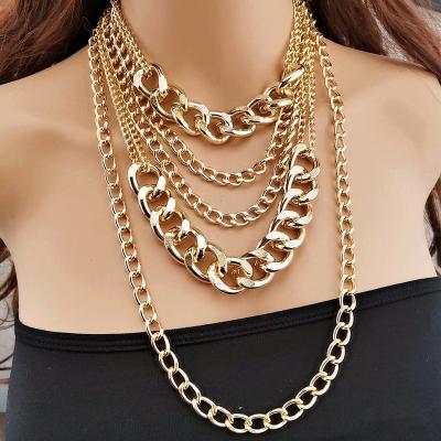 China JOJO Fashion Exaggerated Hiphop Punk Multilayer Link Chain Chunky Necklace For Women for sale