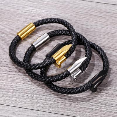 China JOJO Fashion Titanium Stainless Steel Handmade Woven Braided Buckle Bracelet Leather Bracelet For Women Men for sale