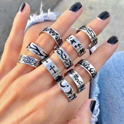 China JOJO Fashion New Ins Vintage Butterfly Flame Star Stainless Steel Gothic Neo-Gothic Finger Ring Set for sale