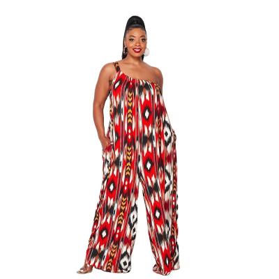 China D2233 Spring, summer and autumn women's anti-pilling tie-dye one-shoulder casual wide-leg plus-size jumpsuit digital printing pants for sale