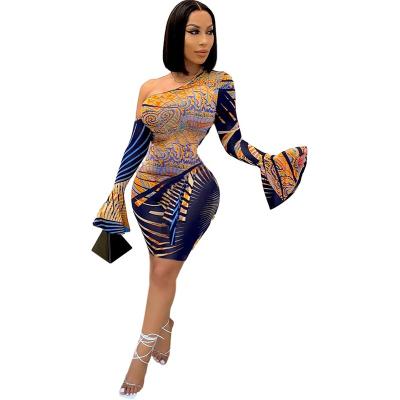 China D058 Anti static women's anti static women's long sleeve explosive slanted printed dress D058 AliExpress Amazon for sale