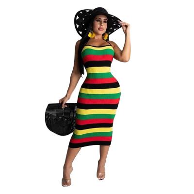 China D20070602 Women's Fashion Anti-Static Digital Printing Sexy Backless Stripe Dress Summer Dress For Ladies for sale