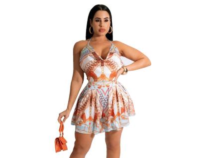 China D2158 Anti-wrinkle Women's Casual Set Digital Printing Loose Dress Without Neck Back for sale