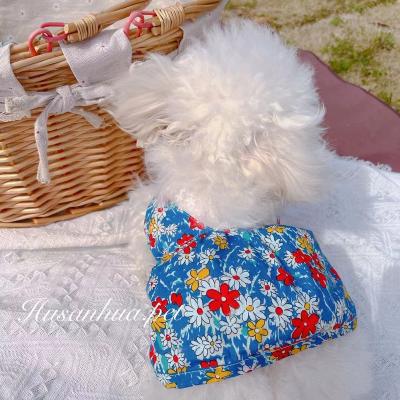 China New Viable Puppy Clothes Summer Pet Clothes Floral Dress Blue French Dog Cat Pet Clothes Factory for sale