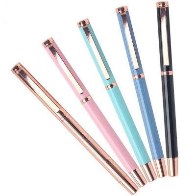 China Normal Elegant Thin Metal Pen Souvenir Gift Custom Logo Rose Gold Rollerball Pen for sale