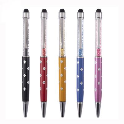 China Pen Beautiful promotional 2 in 1 Diamond Flowers Crystal Stylus Ball pen for sale