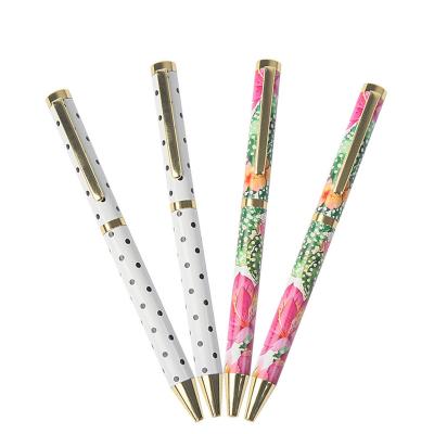 China office & School Pen Promotional Gift Custom Flower Design Pen Heat Transfer Floral Print Metal Ball Pen for sale