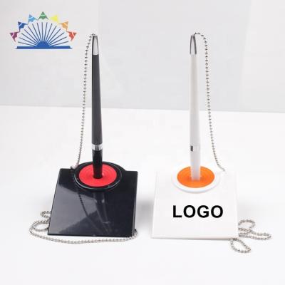 China Promotional Cheap Advertising Pen Hotel Desk Ball Pen Plastic Table Pen With Chain for sale