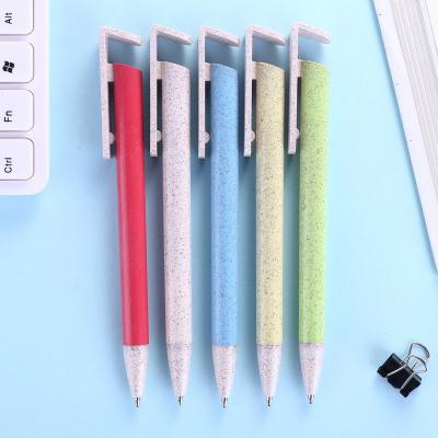 China office & School Student Ballpoint Pen With Phone Holder Pen Wheat Straw Office Stationery for sale