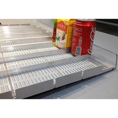 China Supermaerket Smart Display Retail Store Mobile Pusher Track Speed ​​Up Plastic Roll Shelving System for sale