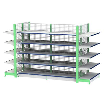 China Super Market Double Sided Gondola Shelf With Wire Mesh Back for sale