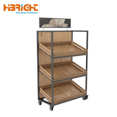 China Single Sided High End Wooden Movable Supermarket Bread Display Rack for sale