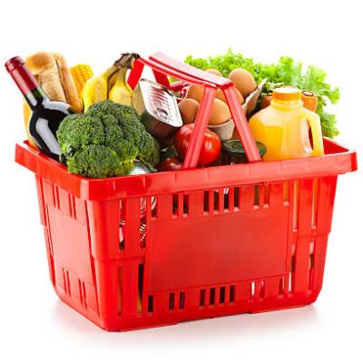 China Plastic& Metal Supermarket Carrying Double Handle Plastic Shopping Basket for sale