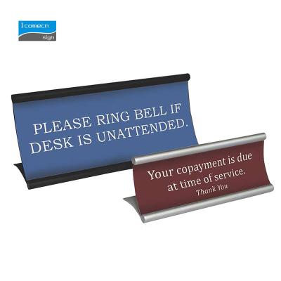 China Europe Office Sign Holder Table / Metal Nameplate Curved Office Sign for sale