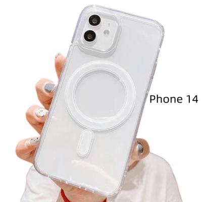 China Custom Shockproof Drop Resistant White PC Magnetic Transparent Phone Case For iPhone 14 for sale