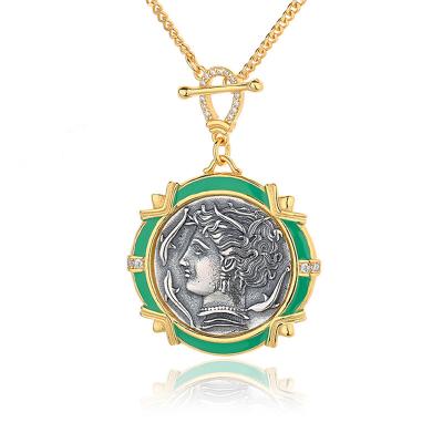 China Sterling Silver Upper Sense Vintage AMYAOO Ancient Greek Fairy Coin Necklace Exquisite Europe and USA Drop Glue Pendant for sale