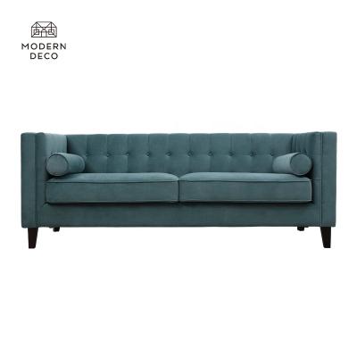 China Other Velvet Tufted Green Sofa With 2 Bolster Pillows Velvet Canape Modern Divano 3 Seat Upholstered Sofa for sale