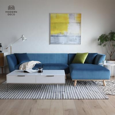 China Reverberation room convertible modern blue sofa set velvet sectional sofa with chaise factory direct custom wholesale price for sale