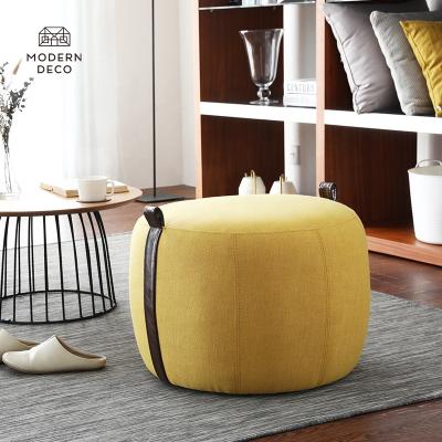 China Convertible Modern Round Fabric Velvet Stool Ottoman Pouf Seat For Living Room Scandinavian Upholstered Yellow for sale