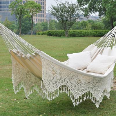 China New Arrival 2 Person Double Size Durable Outdoor Cotton Tassel Thick Canvas Hammock for sale