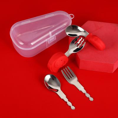 China Wholesale Cheap BPA Free Factory Baby Item Set Baby Training Silicone Shorts Handle Stainless Steel Fork Spoon Set for sale