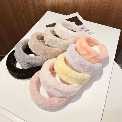 China Large Scrunchies Fashion Plush Headband Soft Sponge Girl Hair Ornament Thickened Wide Headband for sale