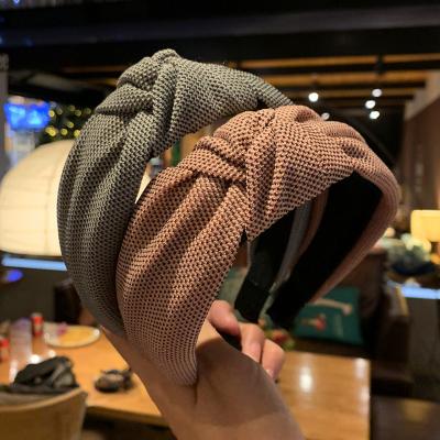 China European and American Style Solid Color Cloth Knotted Headbands Women Knitted Hair Scrunchies Hair Ties for sale