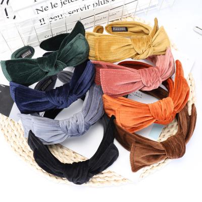 China Large Solid Color Popular Headband Pillou Bow Velvet Headband Women for sale