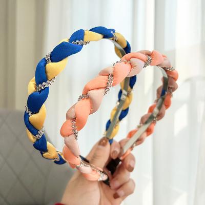 China European and American Style Rhinestone Headbands Women Hair Accessories Satin Chain Twist Braids Headbands for sale