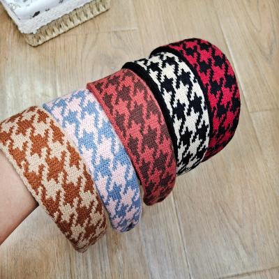 China Plain Popular Hot Selling Wide Headband Knitted Houndstooth Yarn Headbands Women for sale